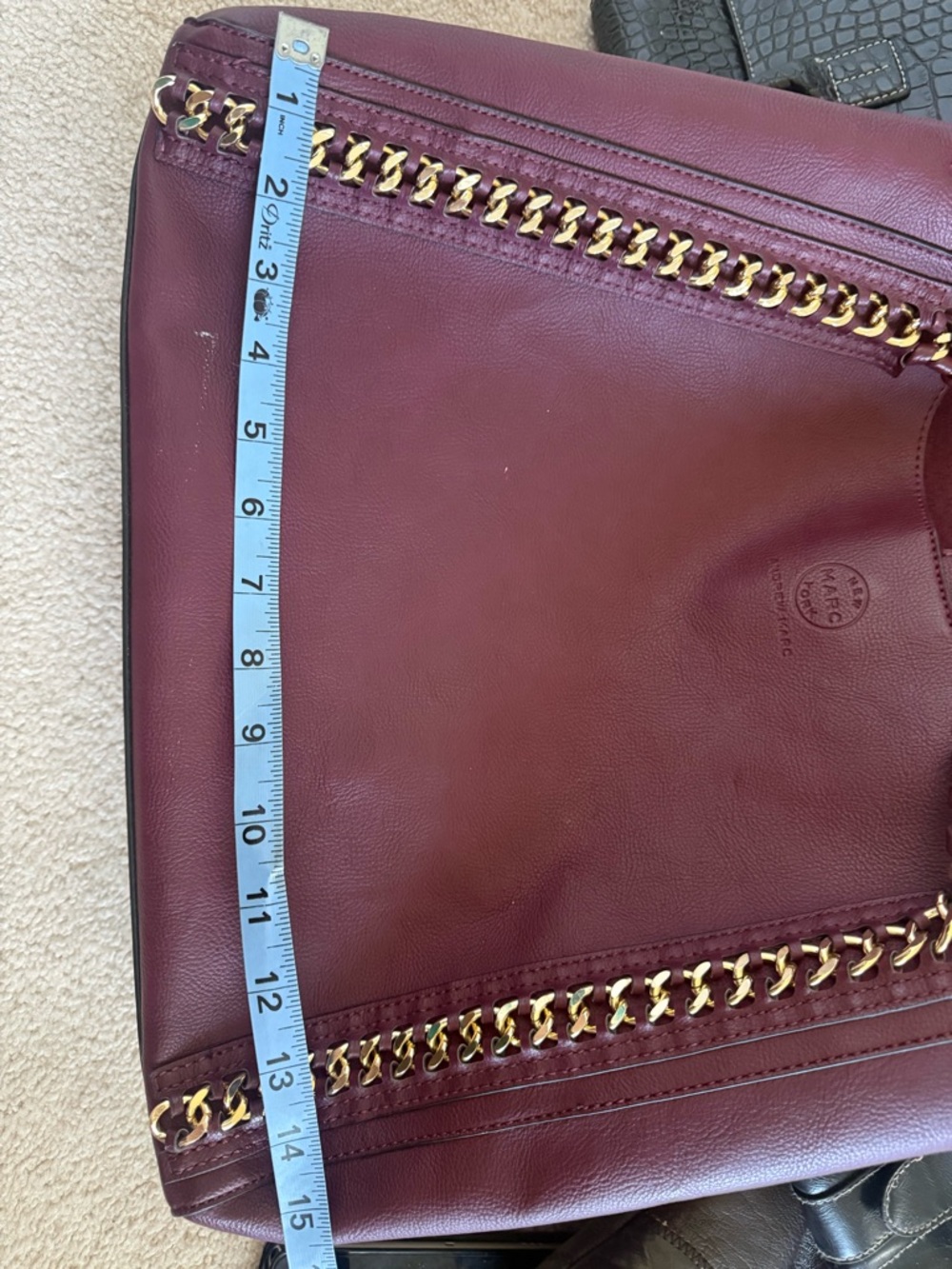 Andrew Marc New York Burgundy Leather Tote Chain Strap Shoulder Bag Large - Picture 9 of 10